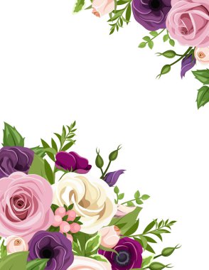Arka plan ile renkli gül ve lisianthus çiçekler. Vektör çizim.