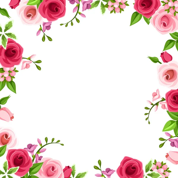 Rahmen mit roten und rosa Rosen. Vektorillustration. — Stockvektor