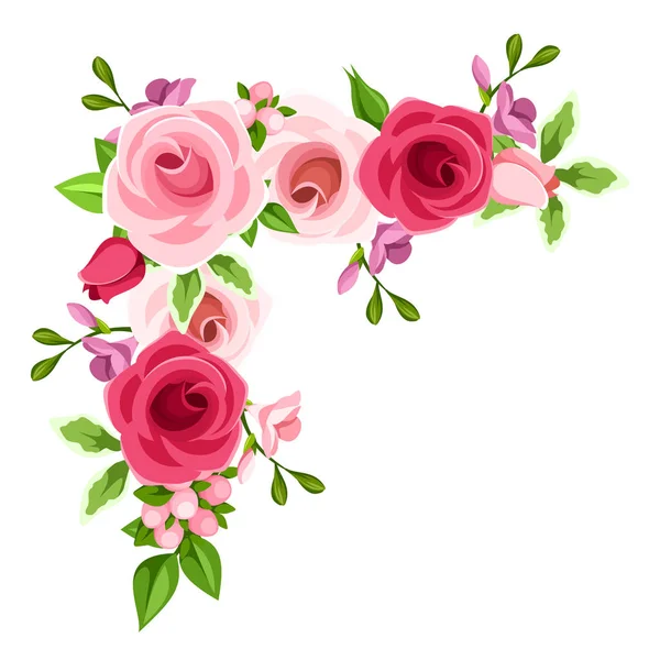 Corner background with red and pink roses. Vector illustration. — Stock Vector