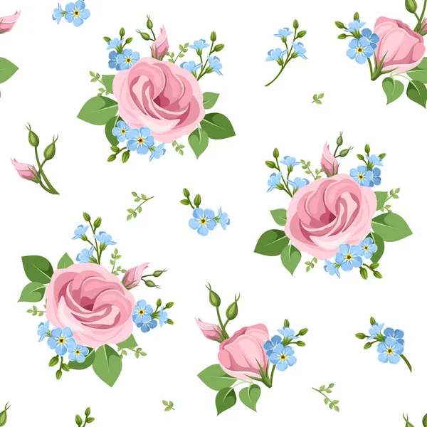 Seamless pattern with lisianthus and forget-me-not flowers. Vector illustration. — Stock Vector