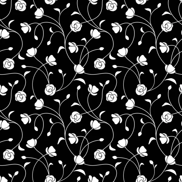 Black and white seamless floral pattern. Vector illustration. — Stock Vector