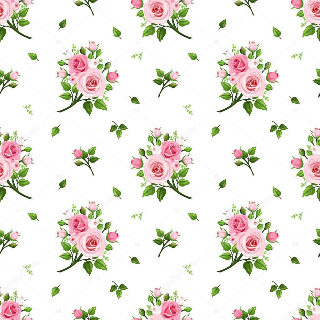 Seamless pattern with pink roses. Vector illustration.