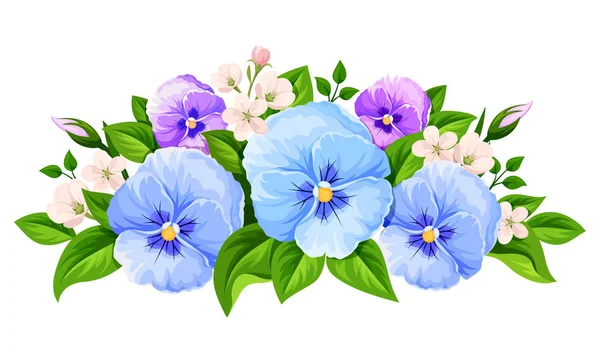 Niebieski i fioletowy bratek kwiaty. Ilustracja wektorowa. — Wektor stockowy