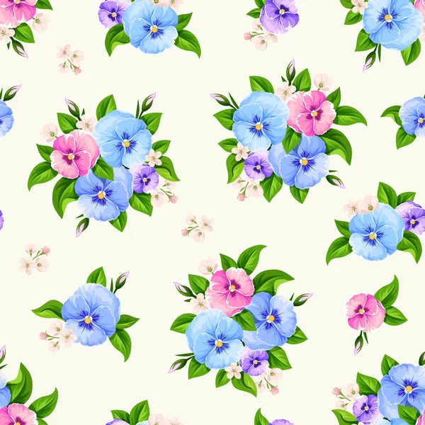 Nahtloses Muster mit Stiefmütterchen-Blüten. Vektorillustration. — Stockvektor