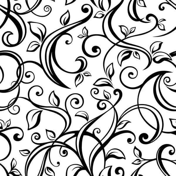 Seamless black and white floral pattern. Vector illustration. — Stock Vector