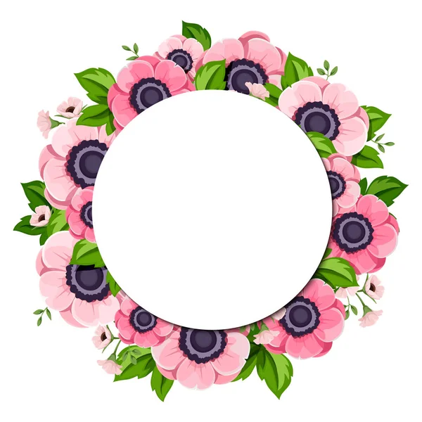 Vector cirkel bakgrund med rosa anemone blommor. — Stock vektor