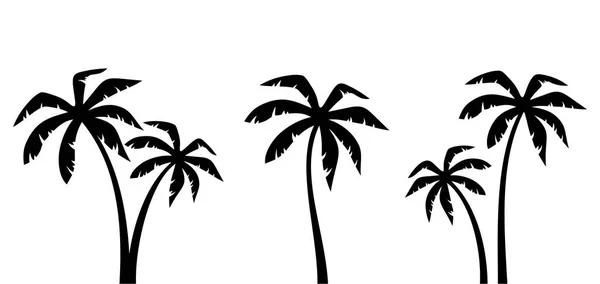 Set of palm trees. Vector black silhouettes. — Stock Vector