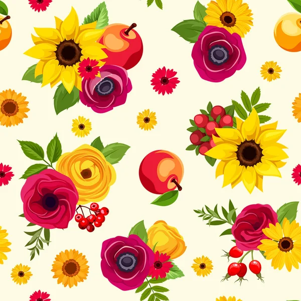 Naadloze patroon met kleurrijke herfst bloemen. Vectorillustratie. — Stockvector