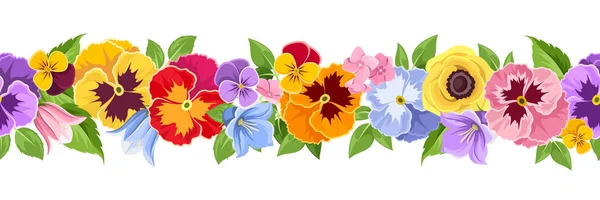 Horizontal seamless background with colorful flowers. Vector illustration. — Stock Vector