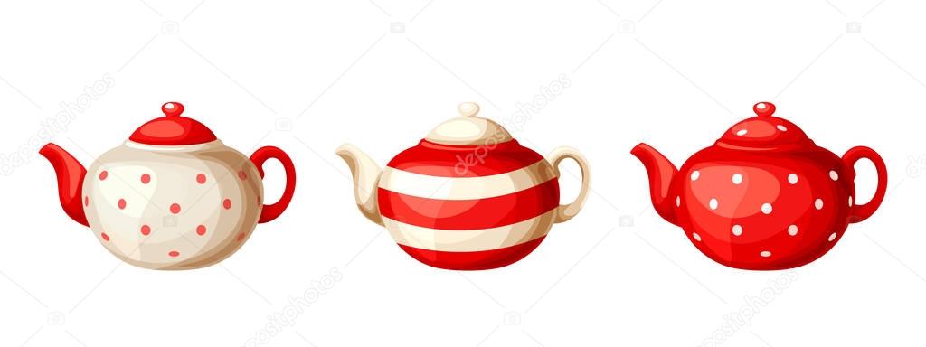 Set of porcelain teapots. Vector illustration.