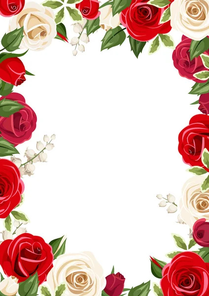 Rahmenhintergrund mit roten und weißen Rosen. Vektorillustration. — Stockvektor