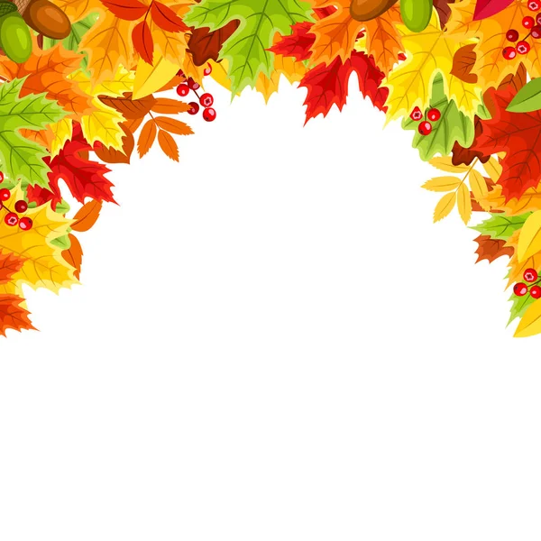 De achtergrond van het frame met kleurrijke herfstbladeren. Vectorillustratie. — Stockvector