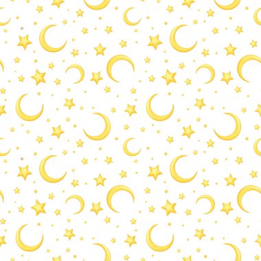 Sarı yıldız ve hilal beyaz ile vektör seamless modeli.