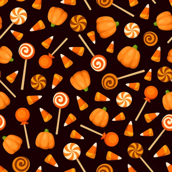 オレンジ色のハロウィンお菓子とシームレスな背景は。ベクトル図. — ストックベクタ
