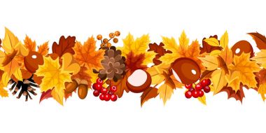 Yatay sorunsuz garland ile renkli sonbahar yaprakları. Vektör çizim.