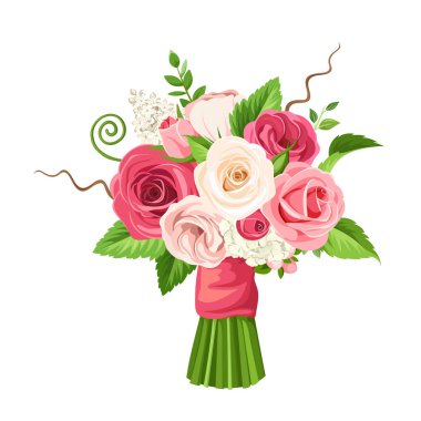 Kırmızı, pembe ve beyaz çiçekler buket. Vektör çizim.