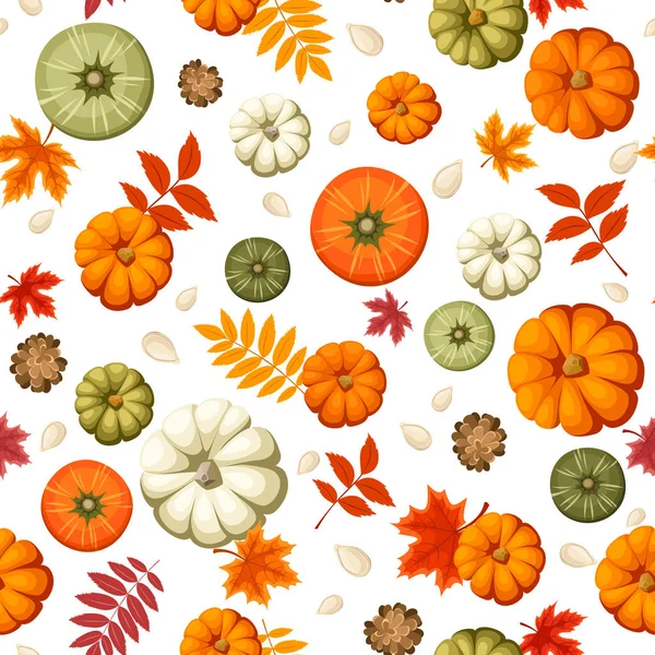カボチャと秋の紅葉とのシームレスなパターン。ベクトル イラスト. — ストックベクタ