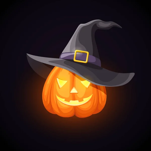 Jack-O-Lantern in heksen hoed. Vector eps-10. — Stockvector