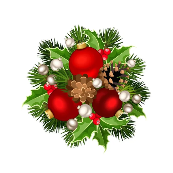 Christmas decoration with red and silver balls. Vector illustration. — Stock Vector