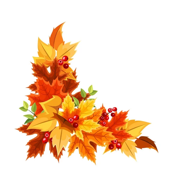 Ecke Hintergrund mit bunten Herbstblättern. Vektorillustration. — Stockvektor