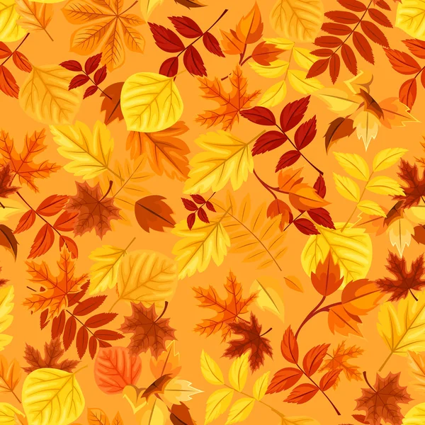 Płynny wzór z kolorowymi jesiennymi liśćmi. Ilustracja wektora. — Wektor stockowy
