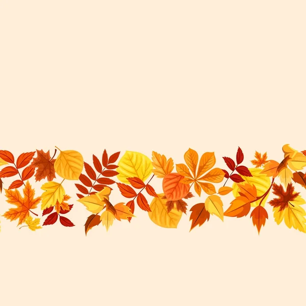 Poziomy bezszwowe tło z kolorowych liści jesienią. Ilustracja wektorowa. — Wektor stockowy