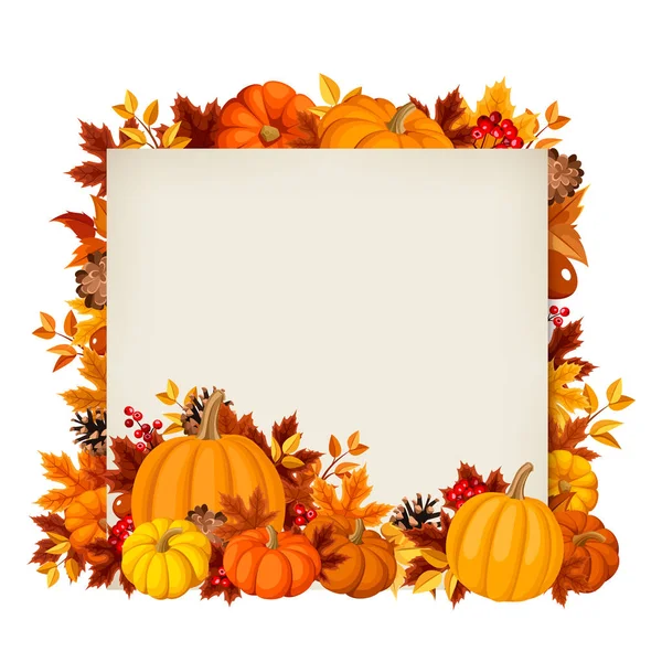 Tarjeta vectorial con calabazas y hojas de otoño . — Archivo Imágenes Vectoriales