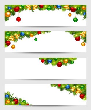 Köknar-ağaç dalları ve renkli top vektör Noel web dizi afiş.