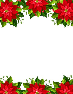 Noel tebrik kartı kırmızı Atatürk çiçeği çiçek, holly ve ökseotu ile vektör.