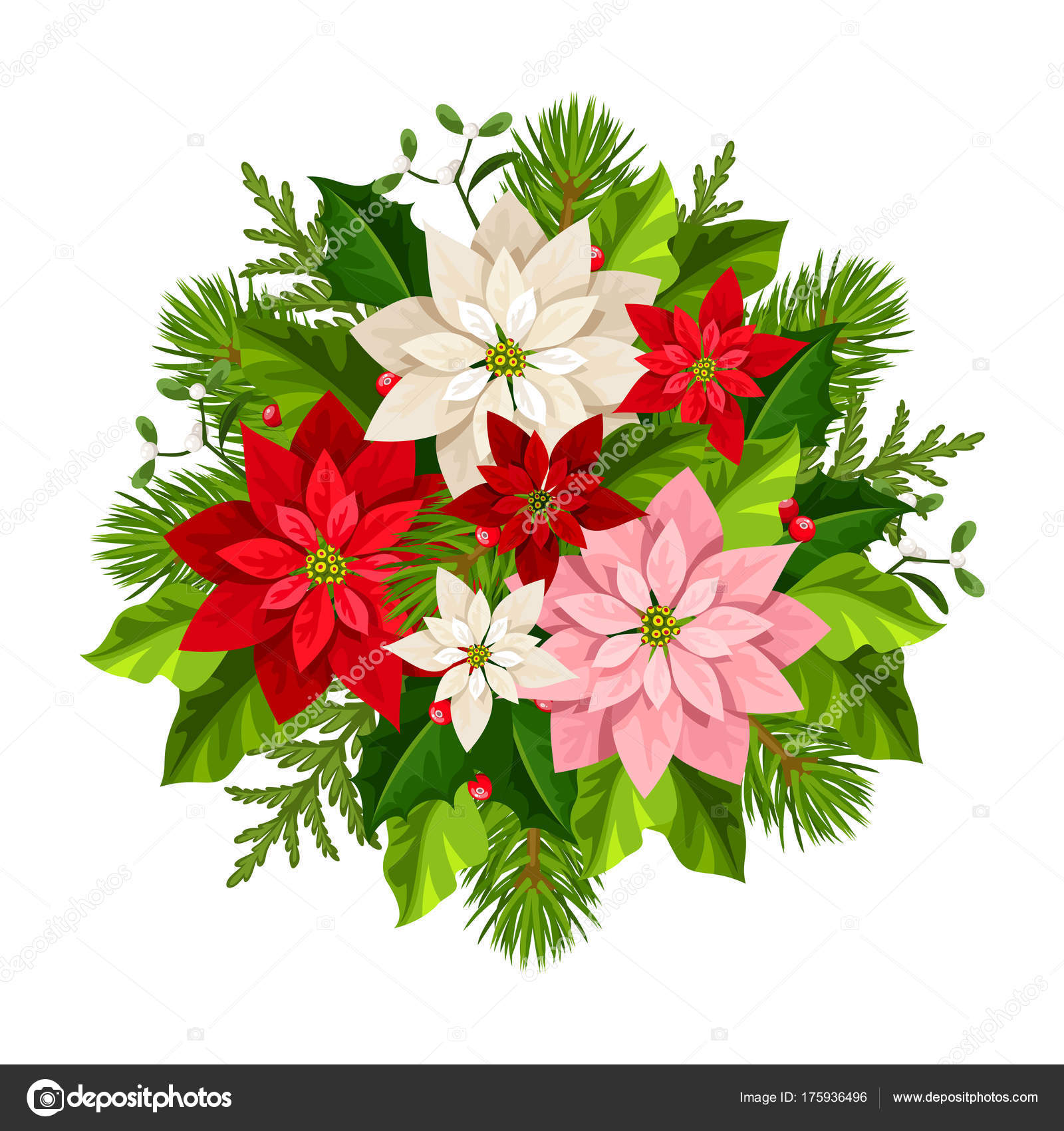 Vektor Weihnachtsstrauß Mit Roten Rosa Und Weißen