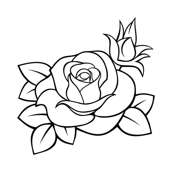 Vector Black White Contour Drawing Rose — Stock Vector