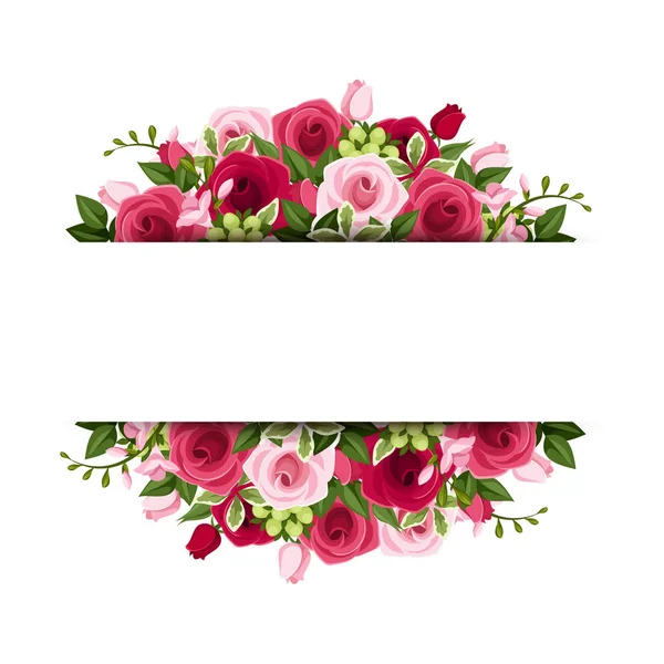 赤とピンクのバラとフリージアの花を持つベクター バナー — ストックベクタ
