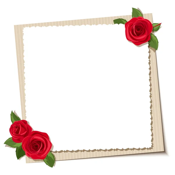 Vector White Card Red Roses — Stock Vector