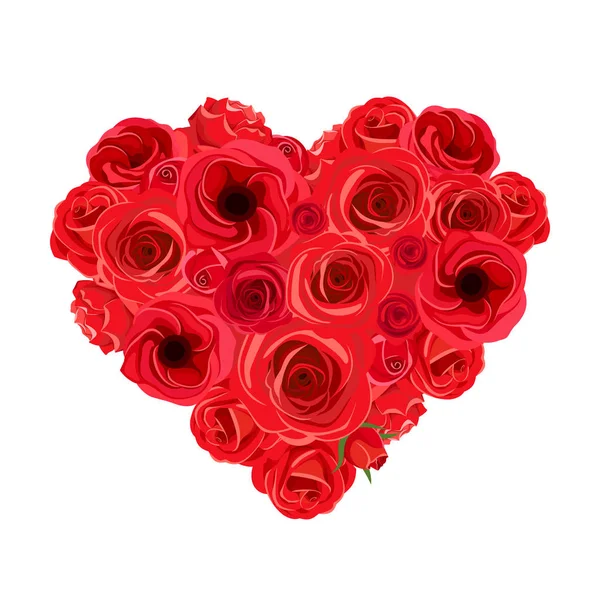Vektor Herzstrauß Aus Roten Rosen Und Lisianthus Blumen Isoliert Auf — Stockvektor