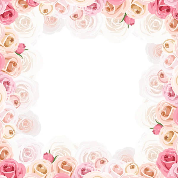 Marco Vectorial Con Rosas Rosadas Blancas — Vector de stock