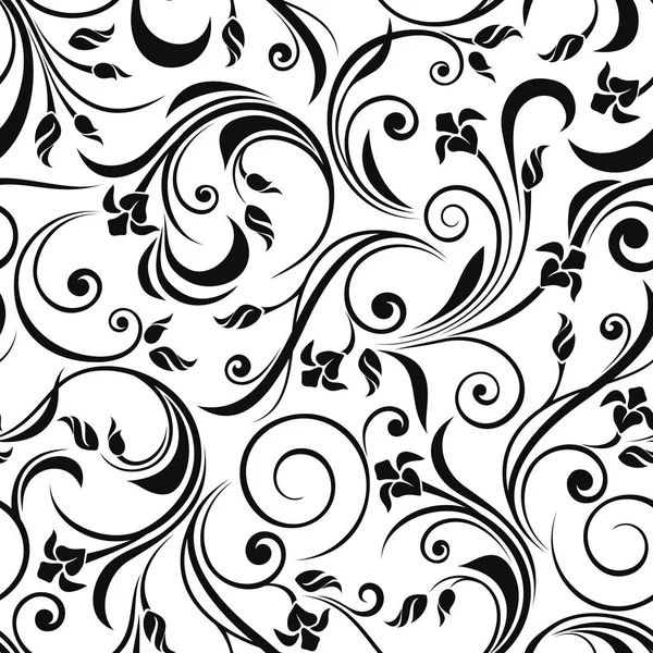 Vector Seamless Black White Floral Pattern — Stock Vector