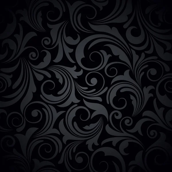 Vector Black Seamless Floral Pattern — Stock Vector