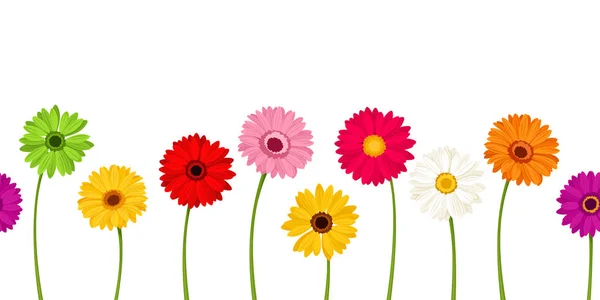 Vector Horizontal Seamless Background Colorful Gerbera Flowers — Stock Vector