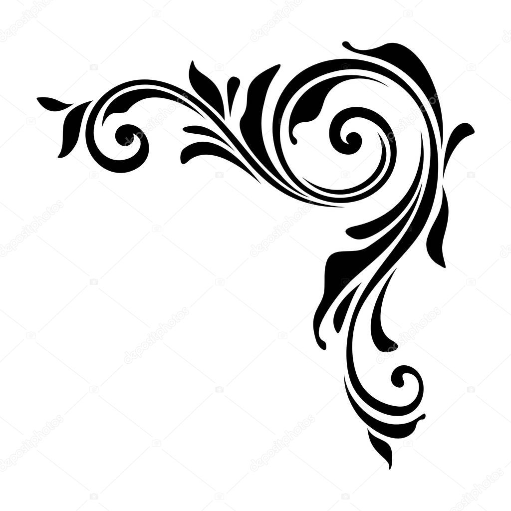 Vector floral decorative corner element isolated on a white background.