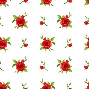 Vektör Dikişsiz desen beyaz zemin üzerine kırmızı Güllü.
