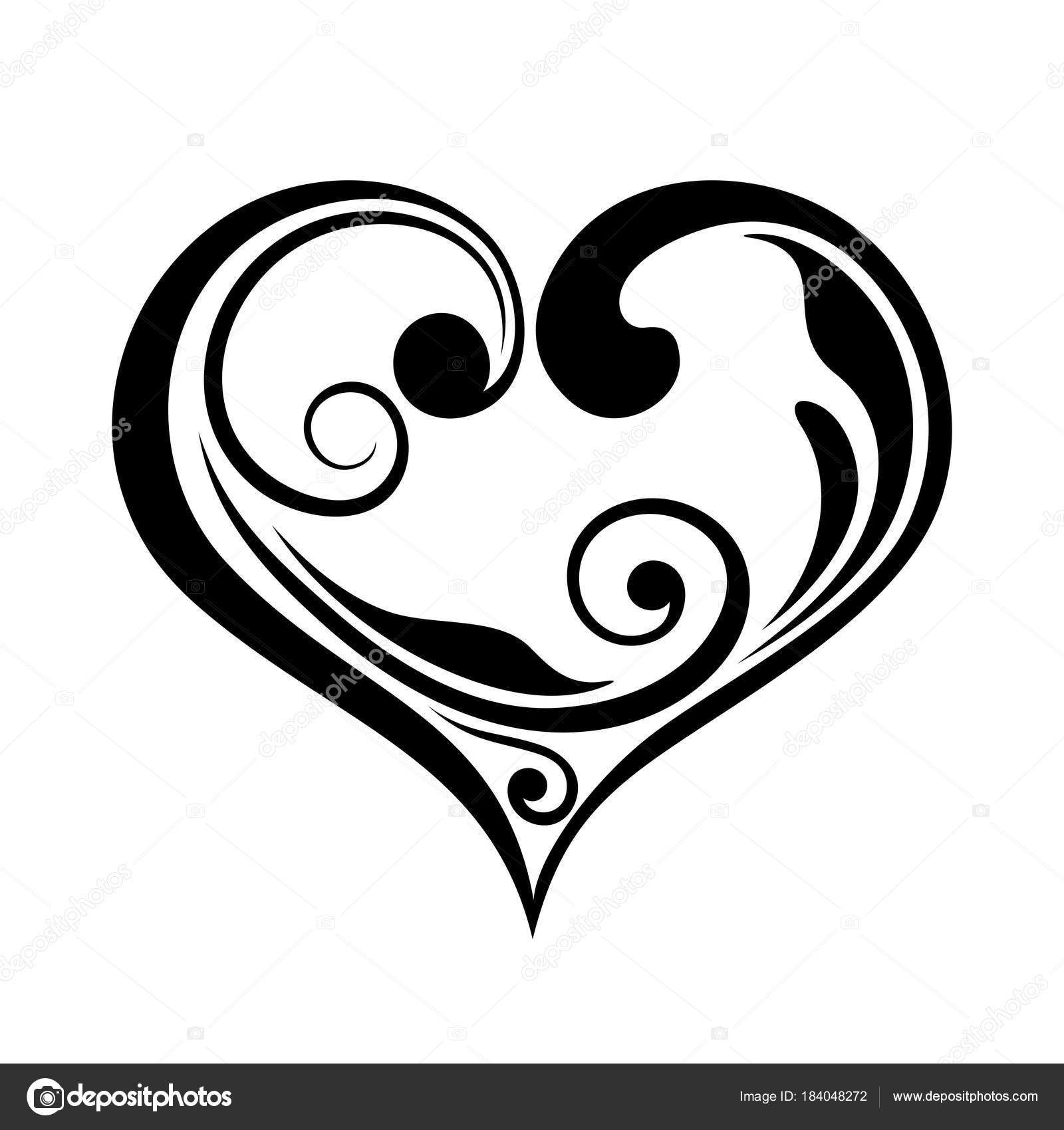 Download Vector Black Silhouette Curly Heart Isolated White ...