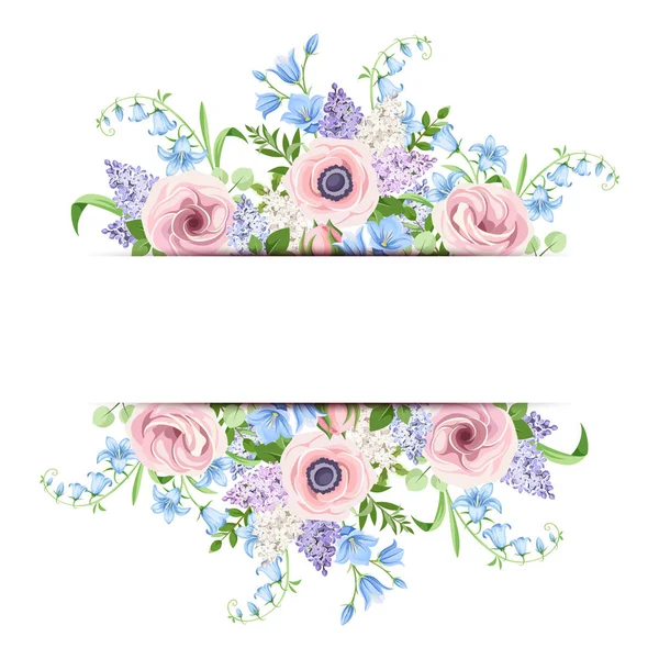 Bannière Vectorielle Avec Fleurs Roses Bleues Violettes — Image vectorielle