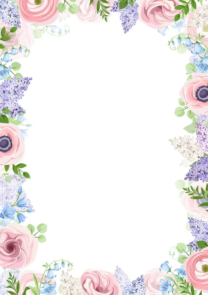 Vektor Hintergrundrahmen Mit Rosa Blauen Und Lila Blumen — Stockvektor
