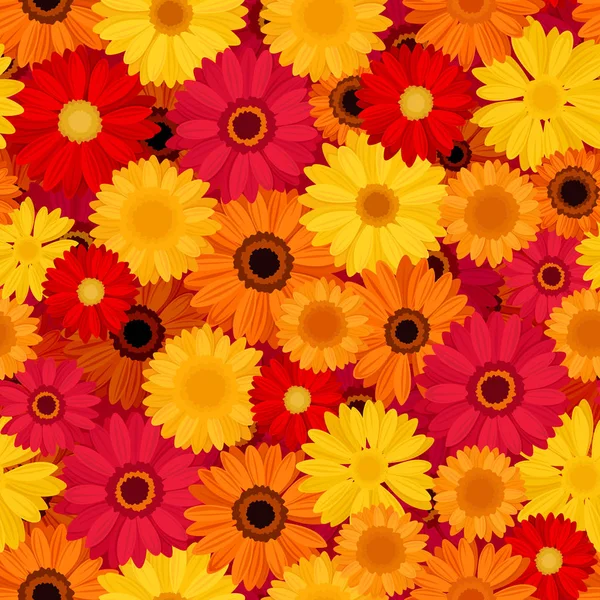 Patrón Sin Costura Vectorial Con Flores Gerberas Rojas Naranjas Amarillas — Vector de stock