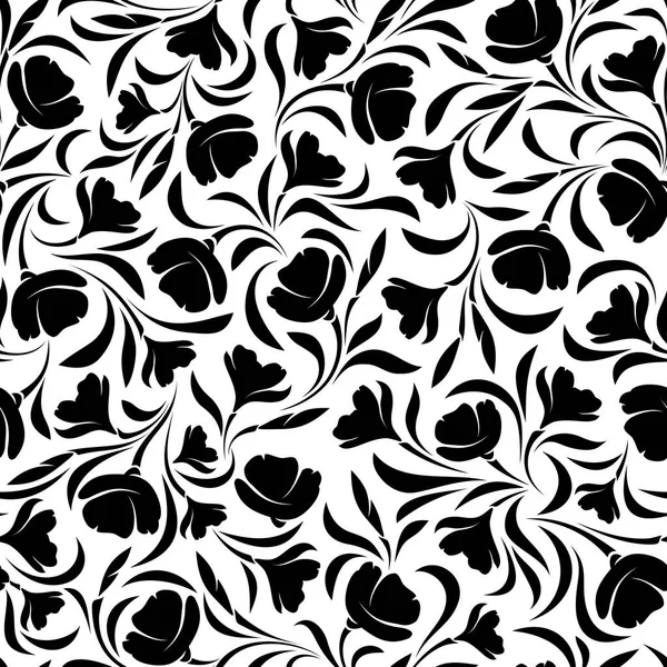 Patrón Sin Costura Floral Vectorial Blanco Negro — Vector de stock