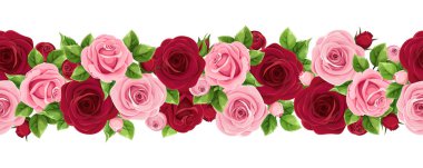 Vektör yatay sorunsuz garland ile bordo ve pembe güller.