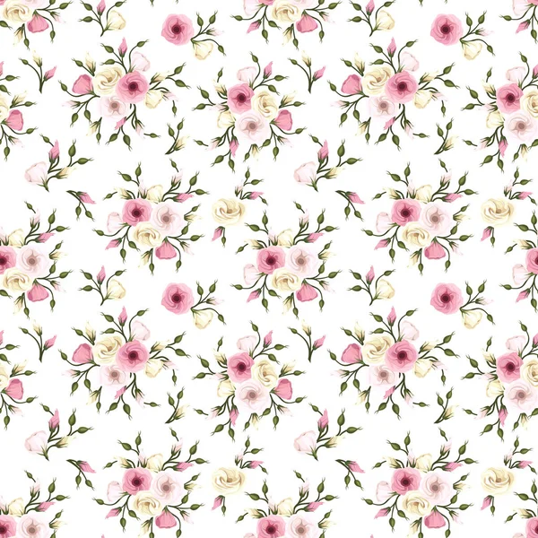 Vektor Nahtloses Muster Mit Rosa Und Weißen Lisianthus Blüten — Stockvektor