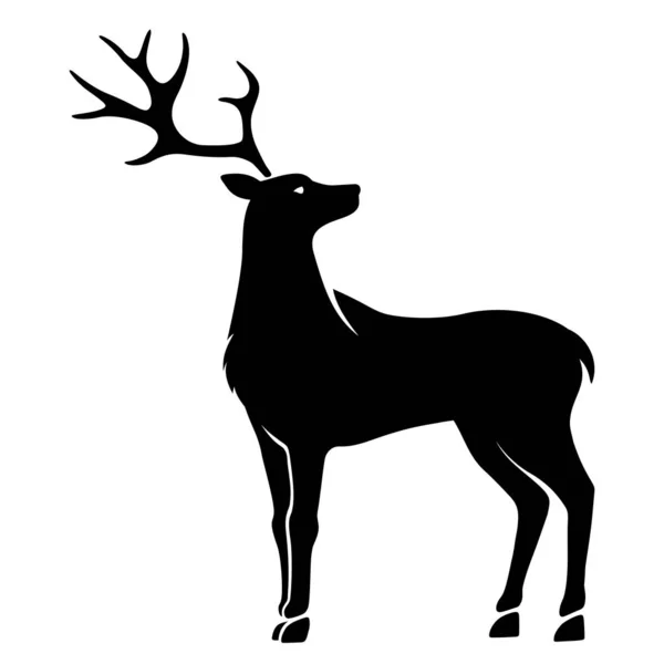 孤立在白色背景上站驯鹿的矢量黑色剪影 — 图库矢量图片