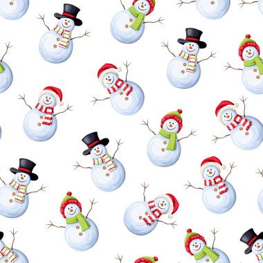 Beyaz arkaplanda kardan adam desenli vektör Noel.