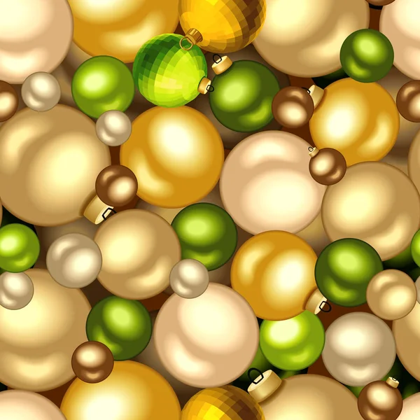 矢量无缝背景纹理与黄金和绿色圣诞球 — 图库矢量图片